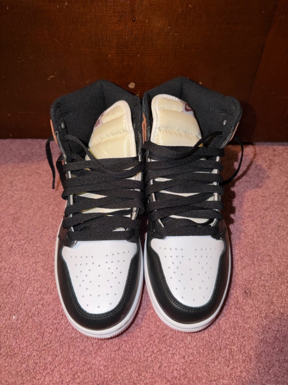 Jordan Kids Black and White High-Top Sneakers with Cream Tongue
